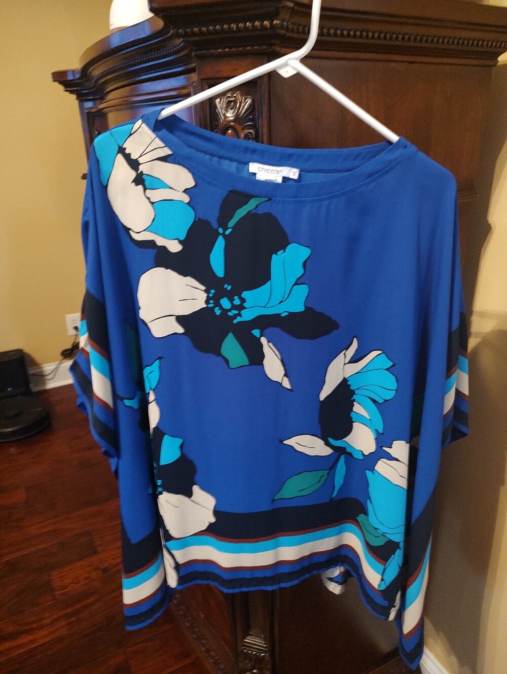 Chico's Bright Blue Floral Ponte Tunic Poncho